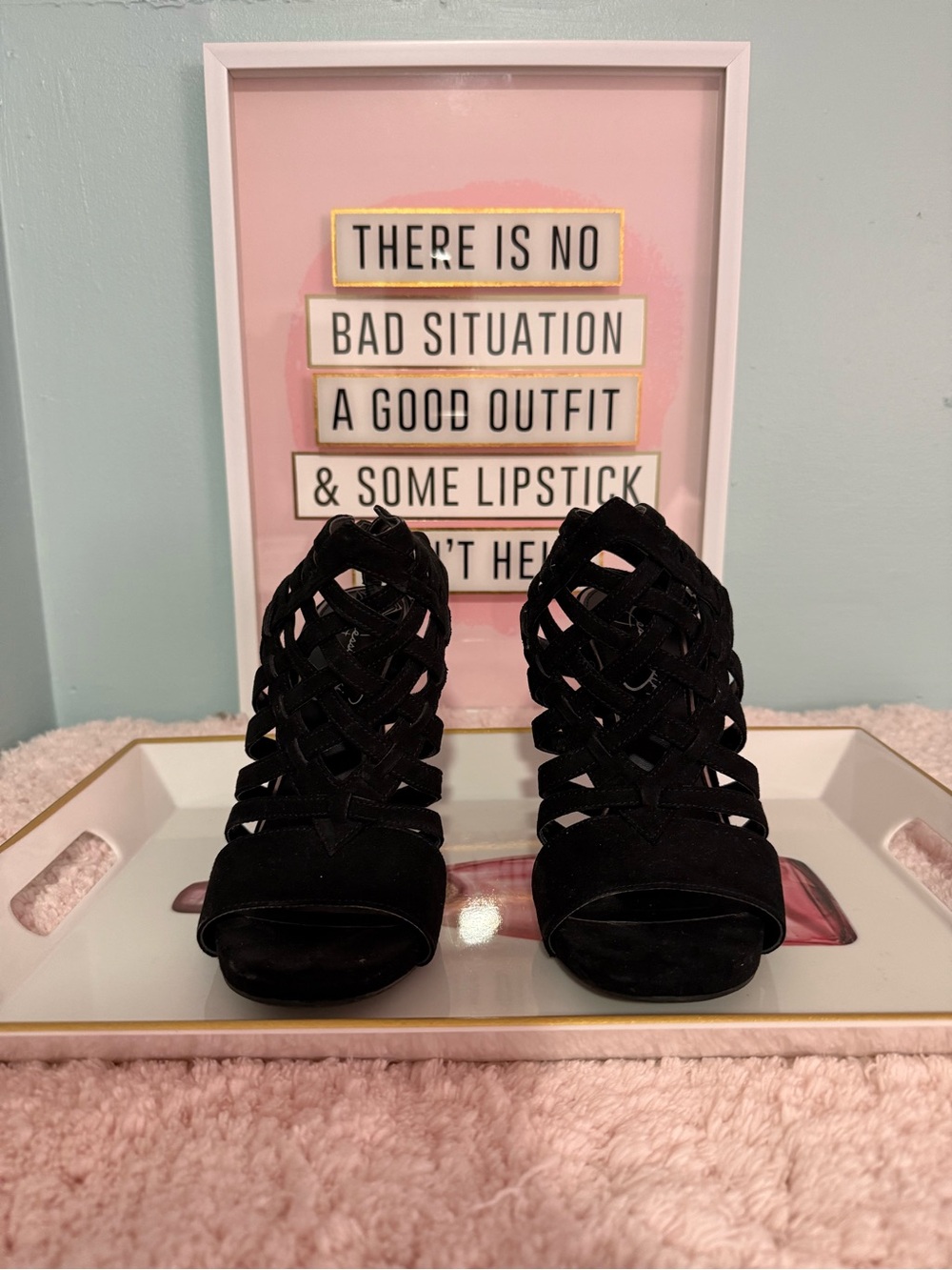 Black Women's Strappy Peep-Toe Heels